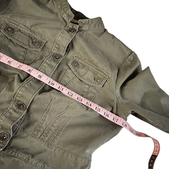 Vintage Military Jacket Olive Green Cotton Utility Y2K Fitted Style Size 6 - Picture 11 of 12